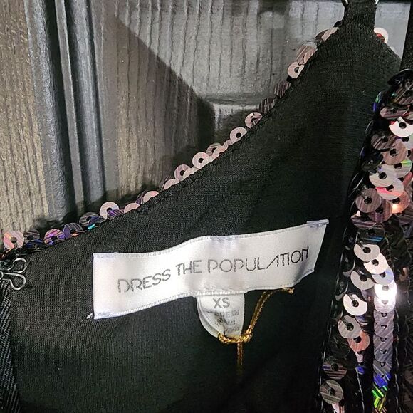 Dress the Population Sz. XS New Roxy Tiered Fringe Sequin Dress Holiday Party - Picture 8 of 16